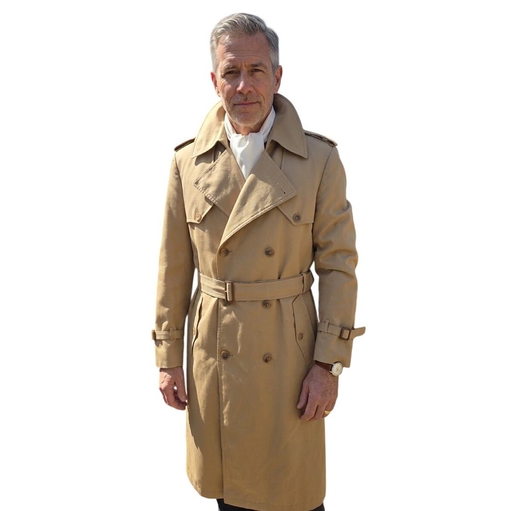 Christian Dior MonsieurvintageTrench Coat Mens 40R Tan Wool Liner Belted